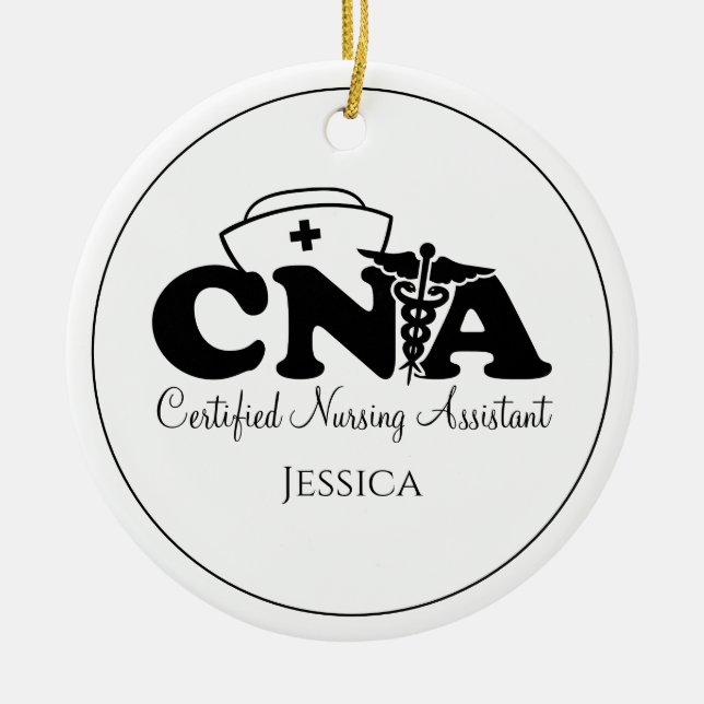 Personalised Black White CNA Nurse Christmas   Ceramic Ornament (Front)
