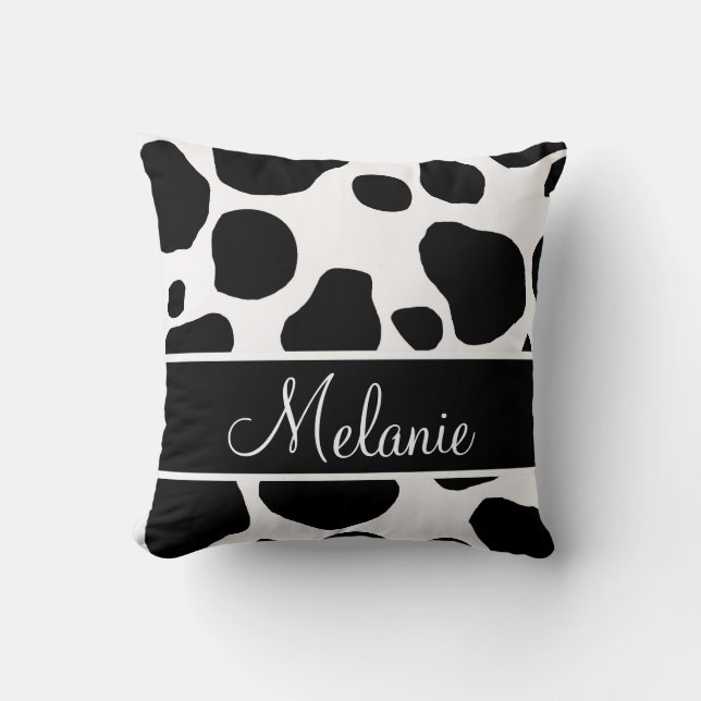Personalised Black White Cow Spots Pillow (Front)