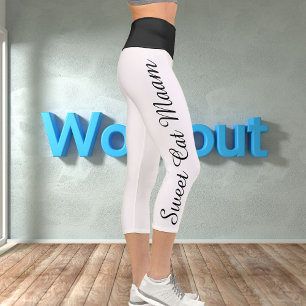 Personalised Black White Custom Cat Text Diy Yoga Capri Leggings