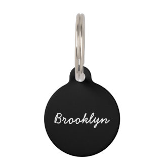Personalised black & white custom script name pet tag