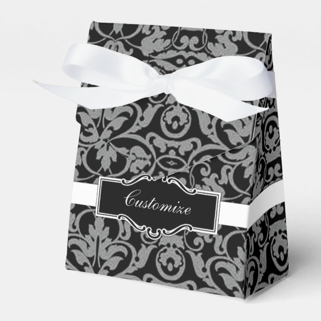 Personalised Black & White Damask Favour Box (Front Side)