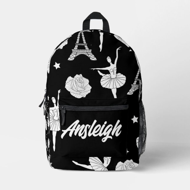 Personalised Black & White Dance Printed Backpack (Front)