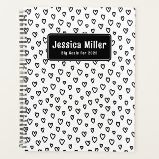 Personalised Black & White Doodle Pattern Heart Planner