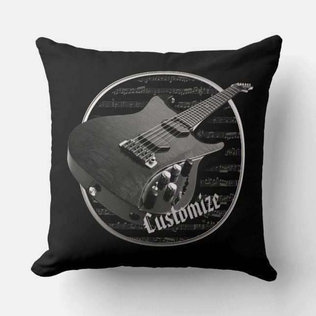 Personalised Black & White Electric Guitar Cushion (Front)