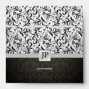 Personalised Black / White Elegant Damask Envelope