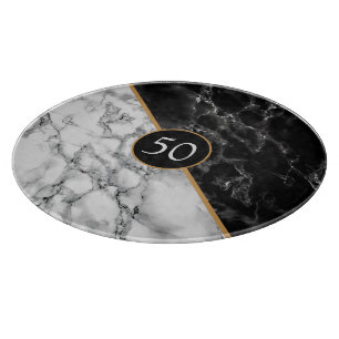 Personalised Black White Faux Marble Cutting Board