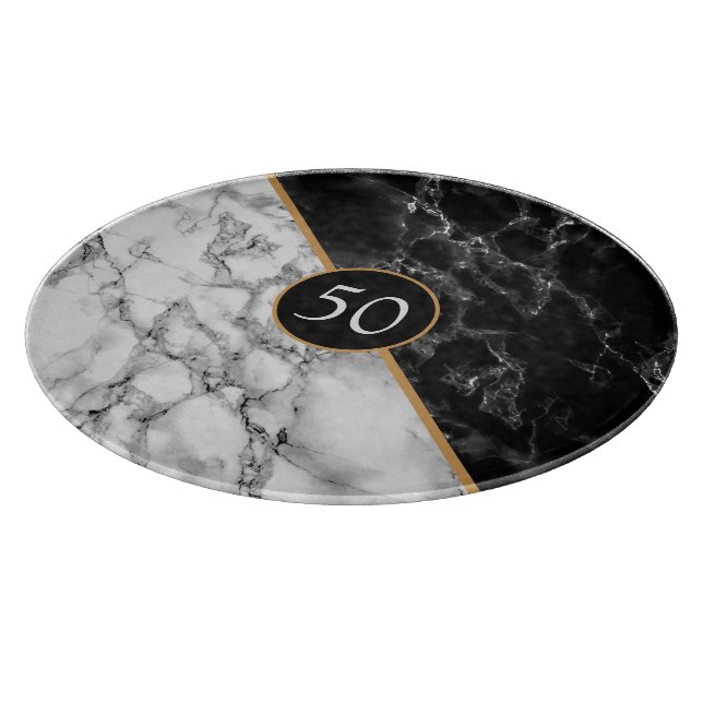 Personalised Black White Faux Marble Cutting Board (Corner)