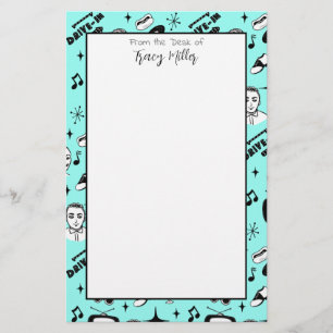 Personalised Black, White Fifties Style Retro Stationery