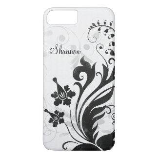 Personalised Black White Floral iPhone 8 Plus/7 Plus Case