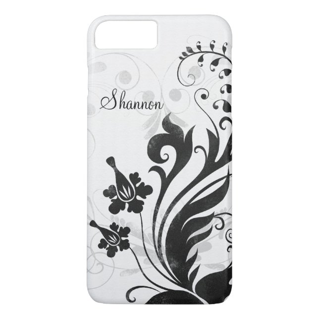Personalised Black White Floral Case-Mate iPhone Case (Back)