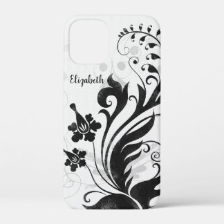 Personalised Black White Floral iPhone 12 Mini Case