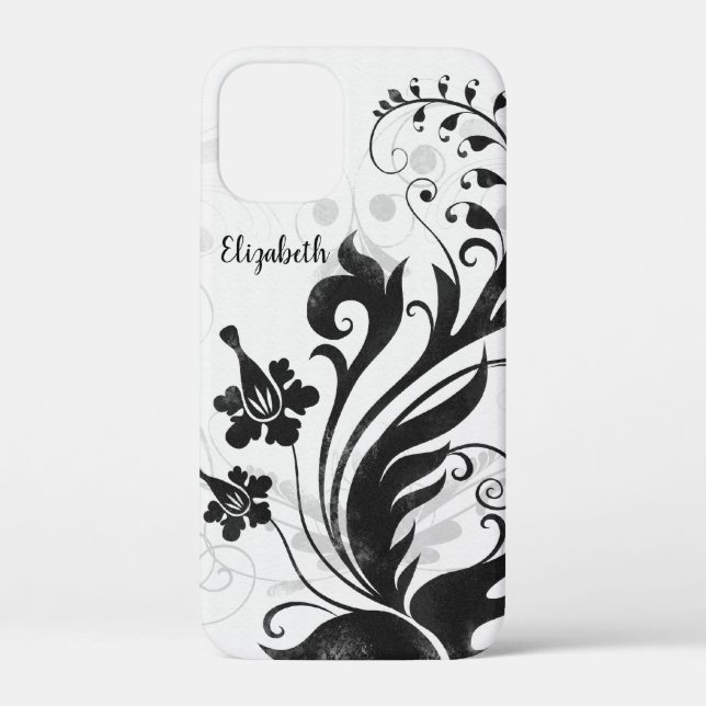 Personalised Black White Floral Case-Mate iPhone Case (Back)