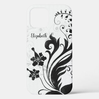 Personalised Black White Floral iPhone 12 Case
