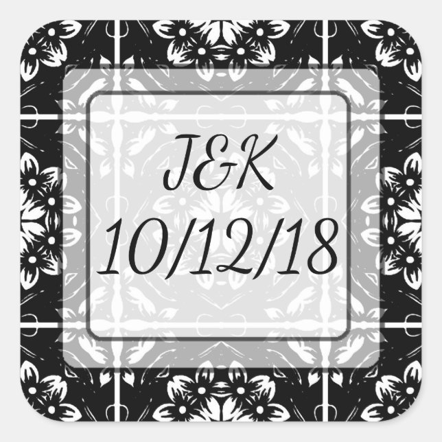 Personalised Black &  White Floral Mandala Sticker (Front)