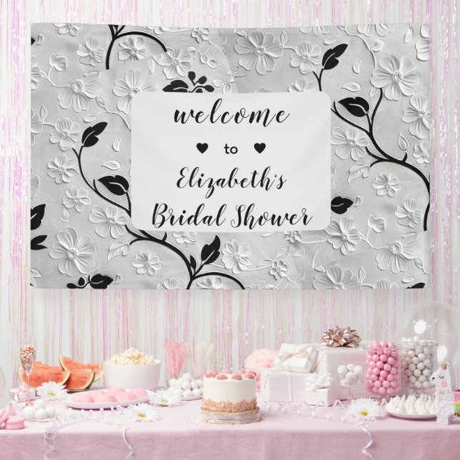 Personalised Black & White Florals Banner (Party)