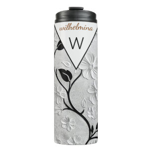 Personalised Black & White Florals Thermal Tumbler