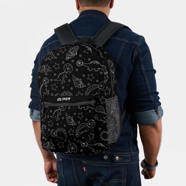 Personalised Black & White Funny Dinosaur Space Printed Backpack (Insitu (Model))