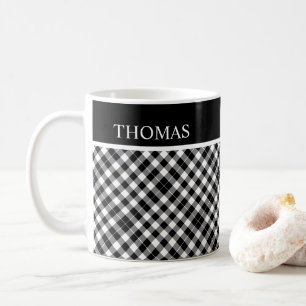 Personalised Black White Gingham Custom Name Coffee Mug