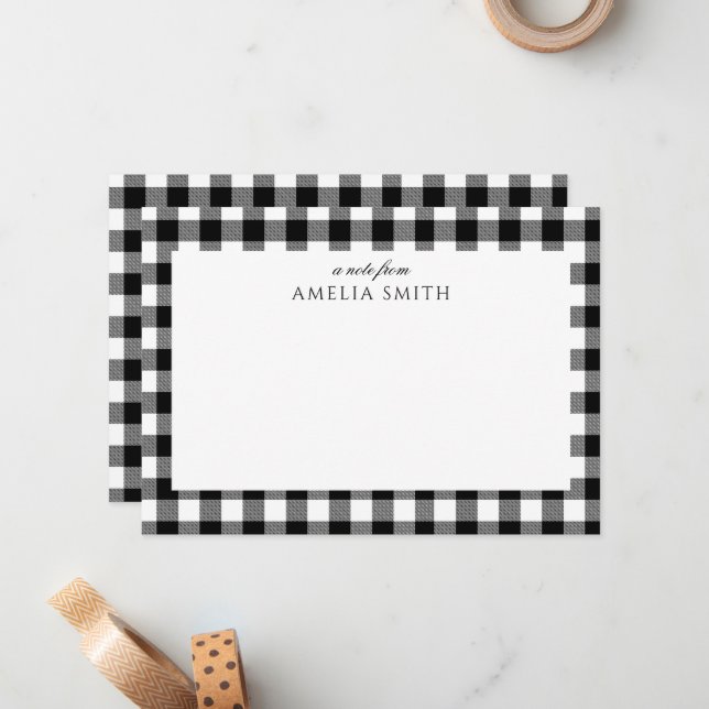 Personalised Black white Gingham Notecard (Front/Back In Situ)