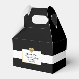 Personalised Black White Gold Heart Wedding Favour Box