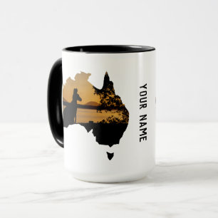 Personalised Black, White & Gold Kangaroo Sunset Mug