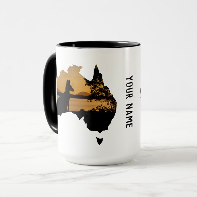 Personalised Black, White & Gold Kangaroo Sunset Mug (Front Left)