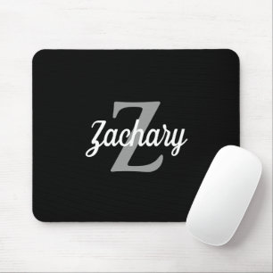 Personalised Black White Grey Retro Monogram Mouse Pad