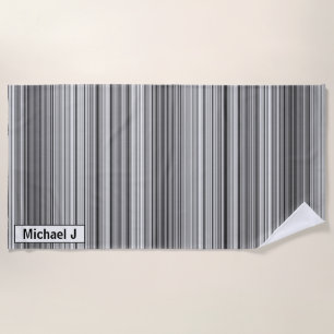 Personalised Black White Grey Striped Pattern Beach Towel