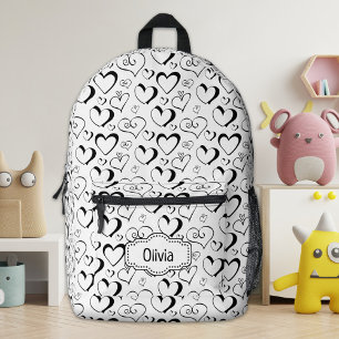 Personalised Black White Hearts Backpack