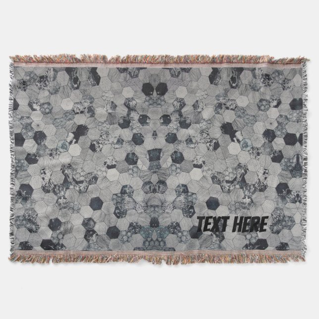 Personalised Black & White Hexagon Gradient Throw Blanket (Front)