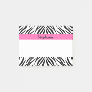 Personalised Black, White, Hot Pink Zebra Print Post-it Notes