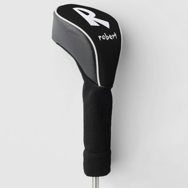 Personalised Black & White Initial Monogam Name Golf Head Cover (Angled)