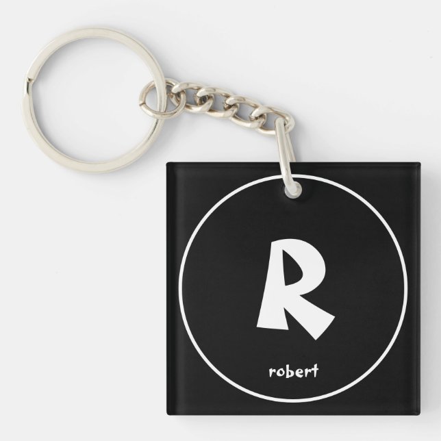 Personalised Black & White Initial Monogam Name Key Ring (Front)