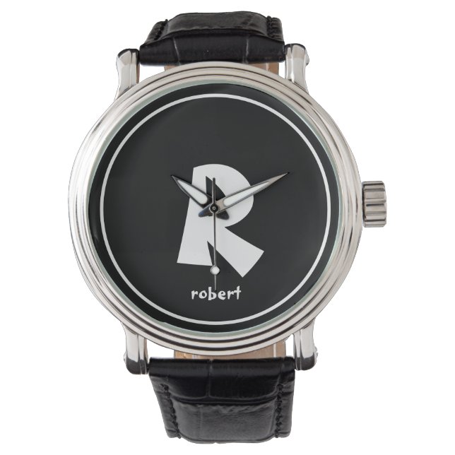 Personalised Black & White Initial Monogam Name Watch (Front)