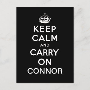 Personalised Black White Keep Calm and Carry On Postcard