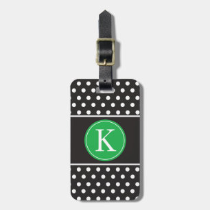 Personalised Black White Kelly Green Polka Dots Luggage Tag