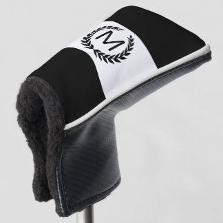 Personalised Black & White Laurel Wreath Monogram Golf Head Cover