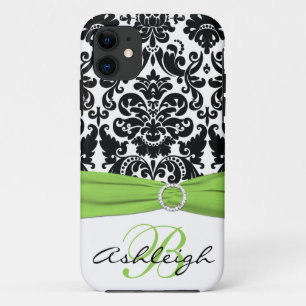 Personalised Black, White, Lime Damask iPhone 5 iPhone 11 Case