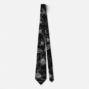 Personalised Black White Line Art Wedding Tie
