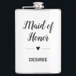 Personalised Black White Maid of Honour Heart Hip Flask<br><div class="desc">Your Maid of Honour may need a teeny bit of liquor in her drink from this personalised flask,  when she's helping with your wedding planning sessions! Show her how much she means to you.</div>