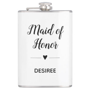 Personalised Black White Maid of Honour Heart Hip Flask