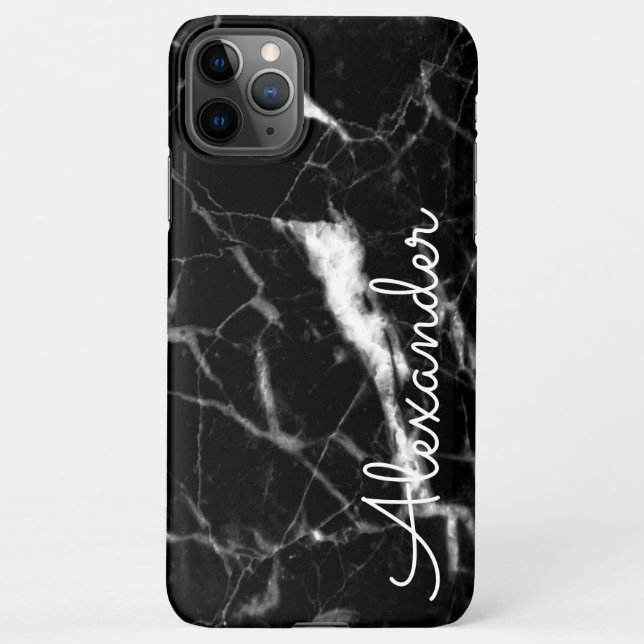 Personalised Black White Marble BUDGET Writing iPhone Case (Back)