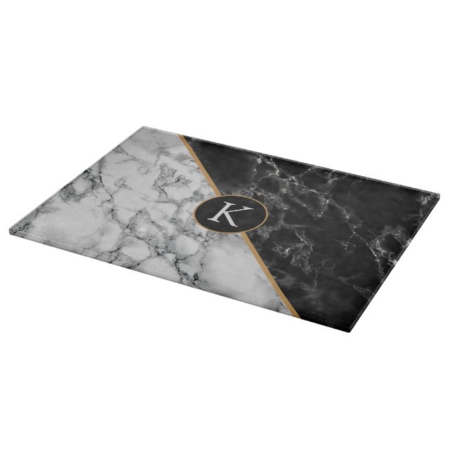 Personalised Black White Marble Cutting Board (Corner)