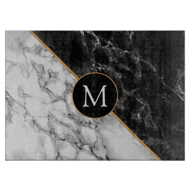 Personalised Black White Marble Cutting Board (Front)