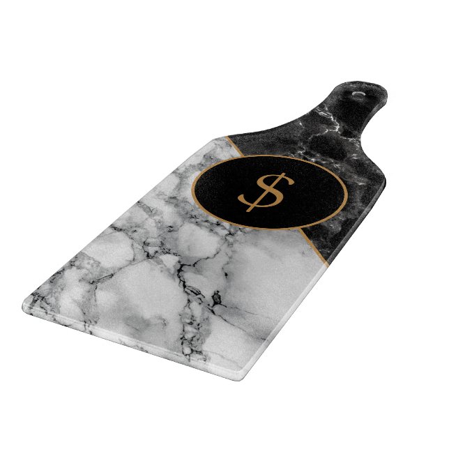 Personalised Black White Marble Cutting Board Gift (Corner)