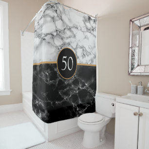 Personalised Black White Marble Shower Curtain