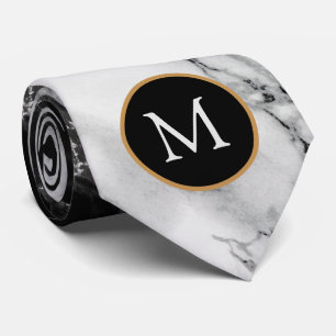 Personalised Black White Marble Tie Custom Letter