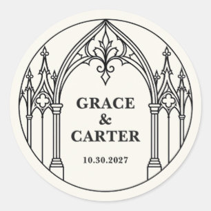 Personalised Black White Mediaeval Gothic Wedding Classic Round Sticker