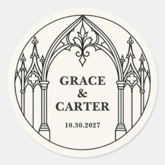 Personalised Black White Mediaeval Gothic Wedding Classic Round Sticker