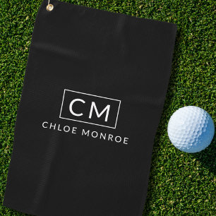 Personalised Black White Minimal Modern Monogram Golf Towel